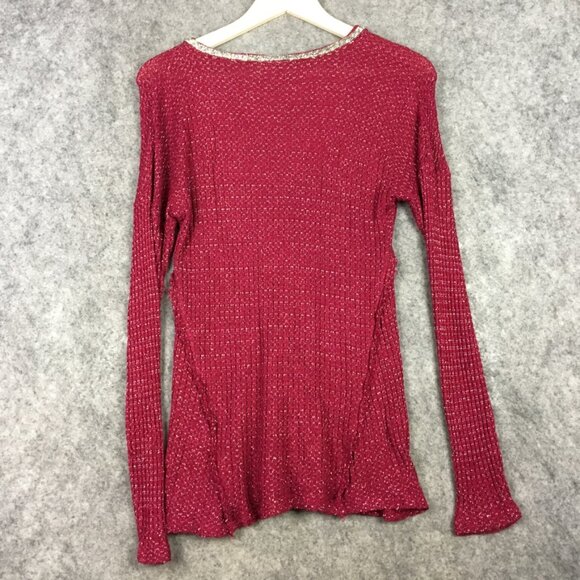 Juicy Couture Top M Long Sleeve Swing Waffle Knit Embellished Bling Raw Edge Red - Picture 11 of 12